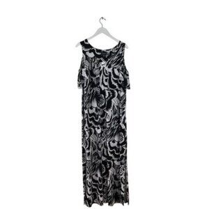 Connected Apparel Women's Black/White Cold Shoulder Midi Dress Plus Size 18W NEW